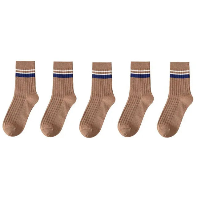 Autumn Striped Mid-Tube Socks